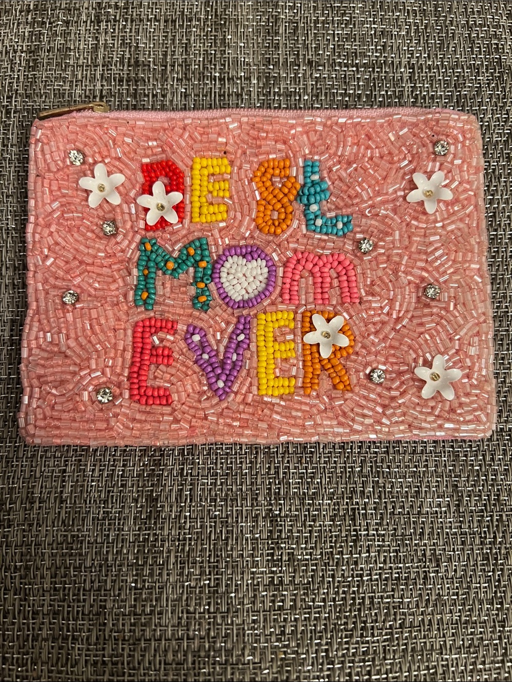 Beaded 'Be & Mom Ever' Pink Pouch